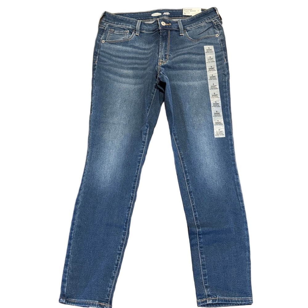 Old Navy Blue Rockstar Super Skinny Low-Rise Denim Jeans 6 Short NWT